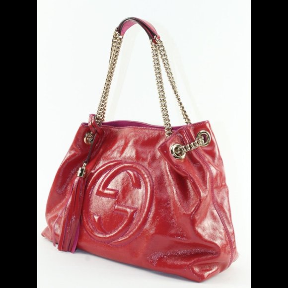 Gucci Patent Pink Soho Fringe Tassel Chain Tote 2way Fuchsia 1GK0104K - Picture 2 of 12